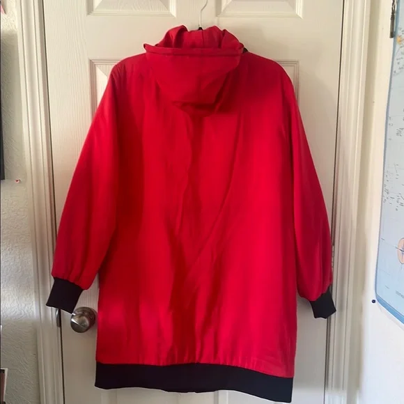 Mycra Pac Reversible Rain Trench Coat Removable Hood Travel M / L Black And Red